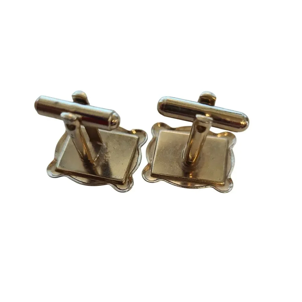 Vintage Cufflinks Equestrian Theme Horse Heads Carved In Black Stone Cuff Links